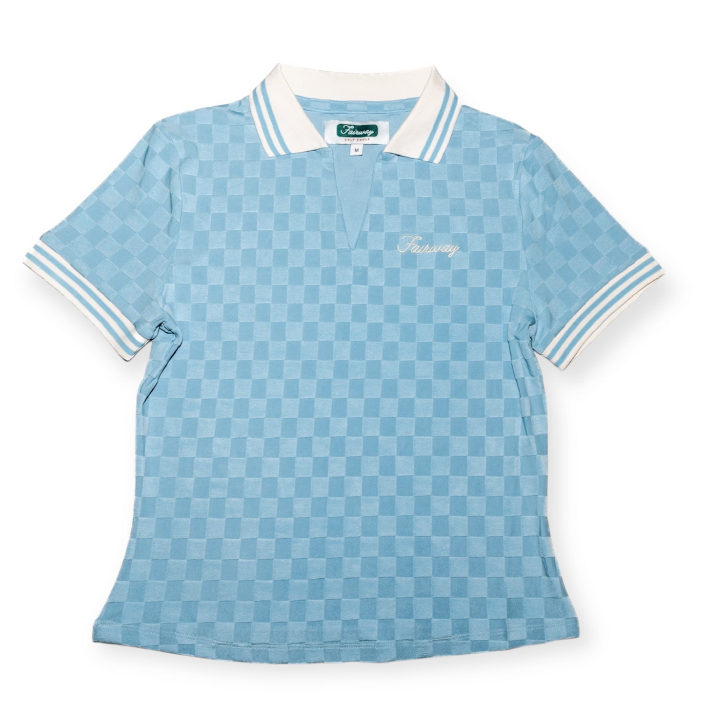 V-Neck Checker Polo (Blue)