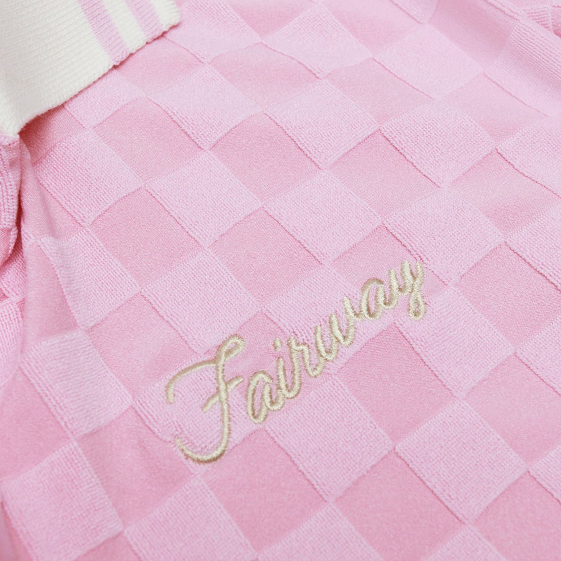 V-Neck Checker Polo (Pink)