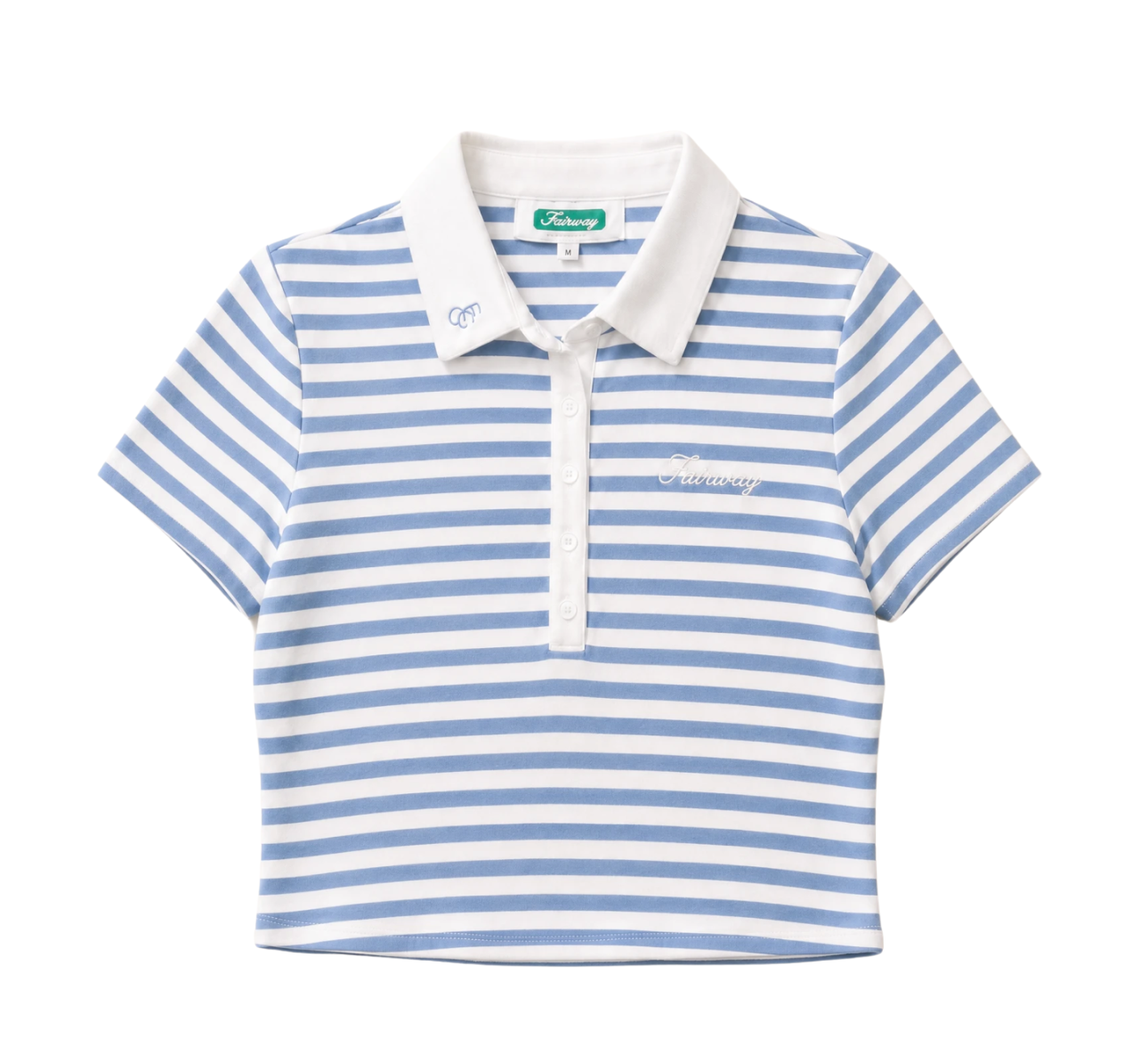 Striped Crop Polo Shirt (Blue)