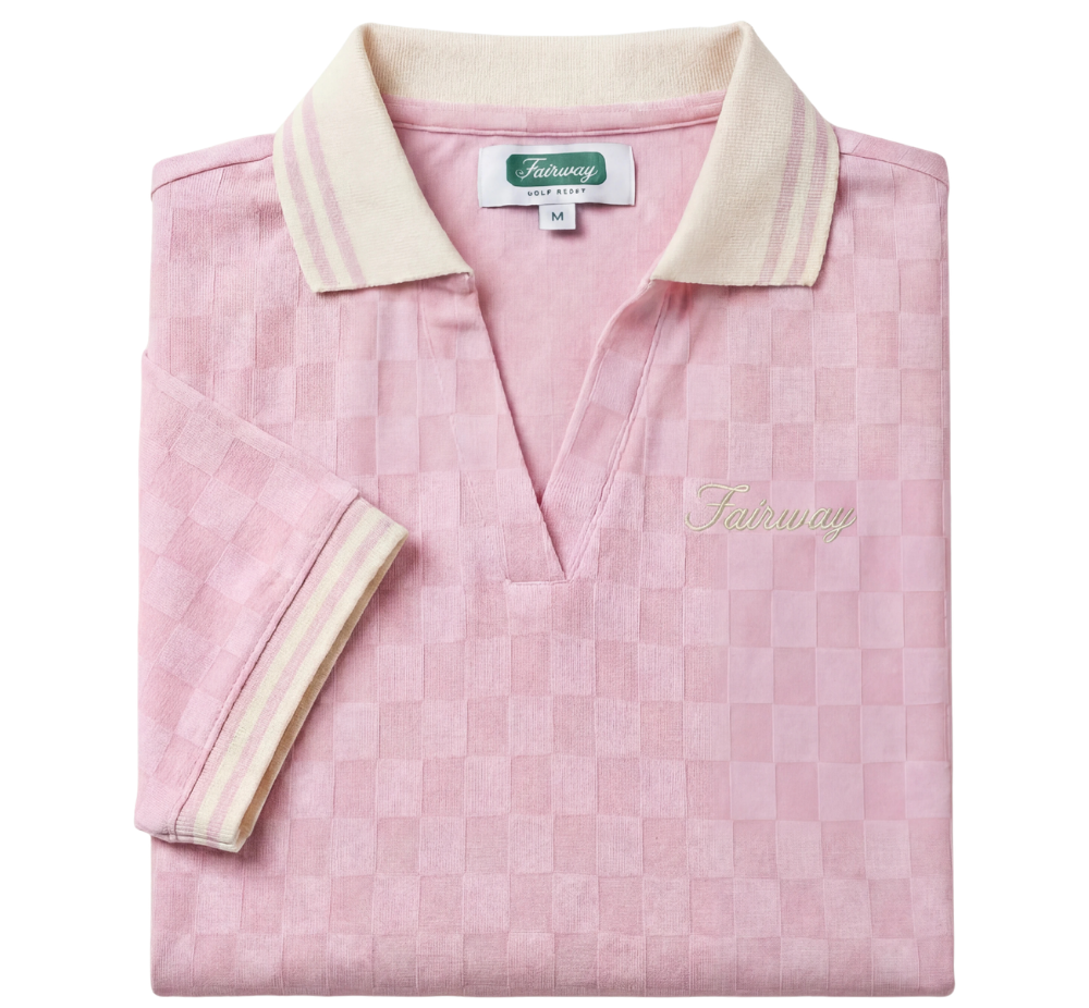 V-Neck Checker Polo (Pink)