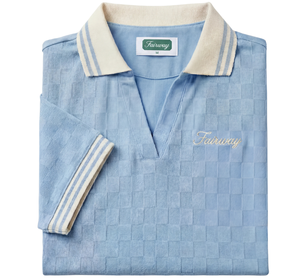 V-Neck Checker Polo (Blue)