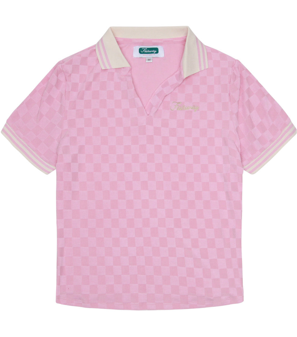 V-Neck Checker Polo (Pink)