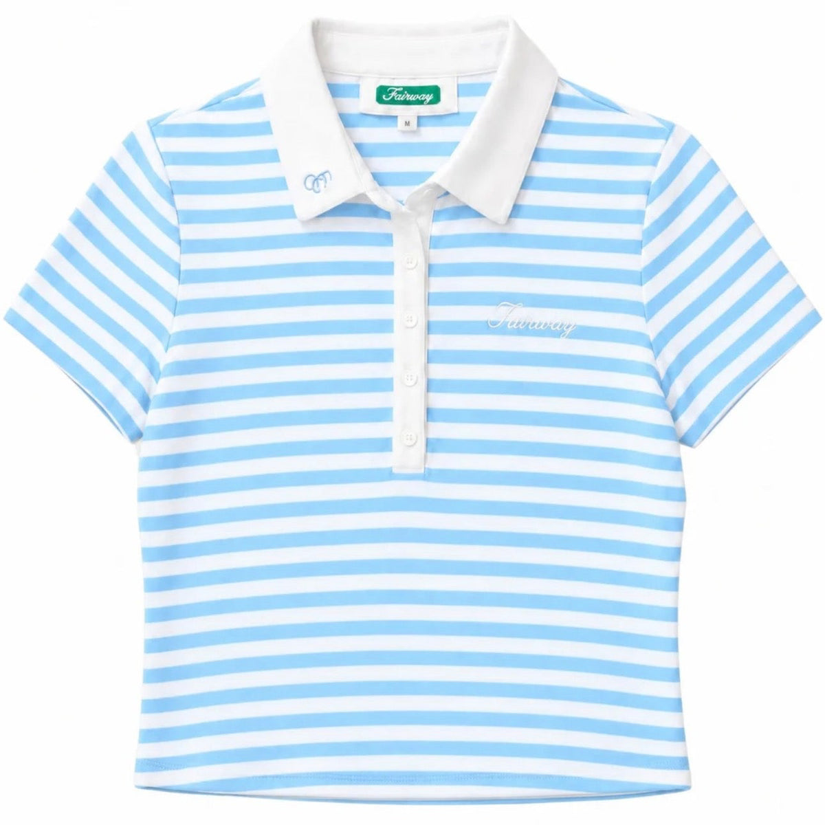 Striped Crop Polo Shirt (Blue)
