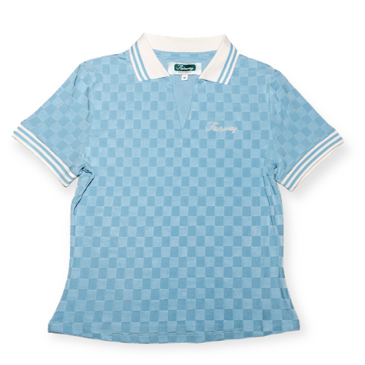V-Neck Checker Polo (Blue)