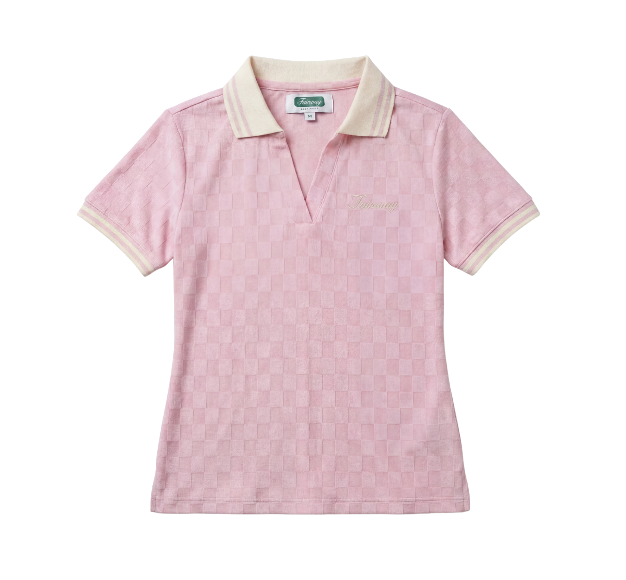 V-Neck Checker Polo (Pink)
