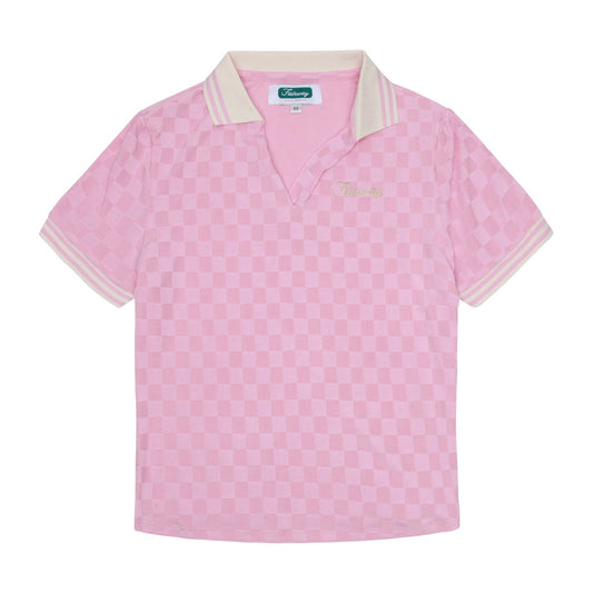 V-Neck Checker Polo (Pink)
