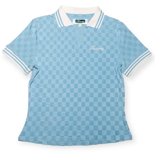 V-Neck Checker Polo (Blue)