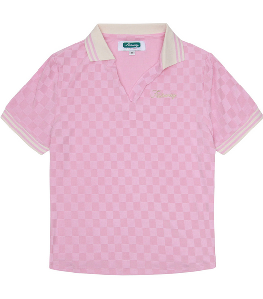 V-Neck Checker Polo (Pink)