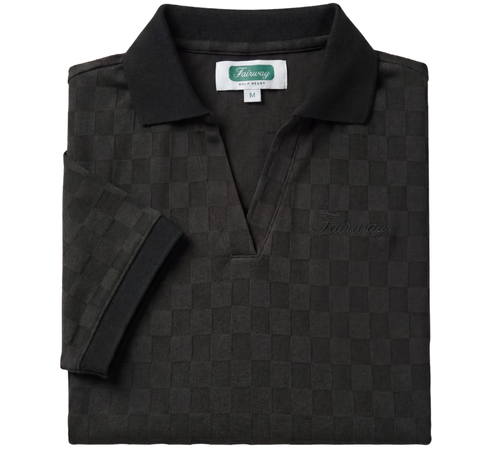 V-Neck Checker Polo (Black)