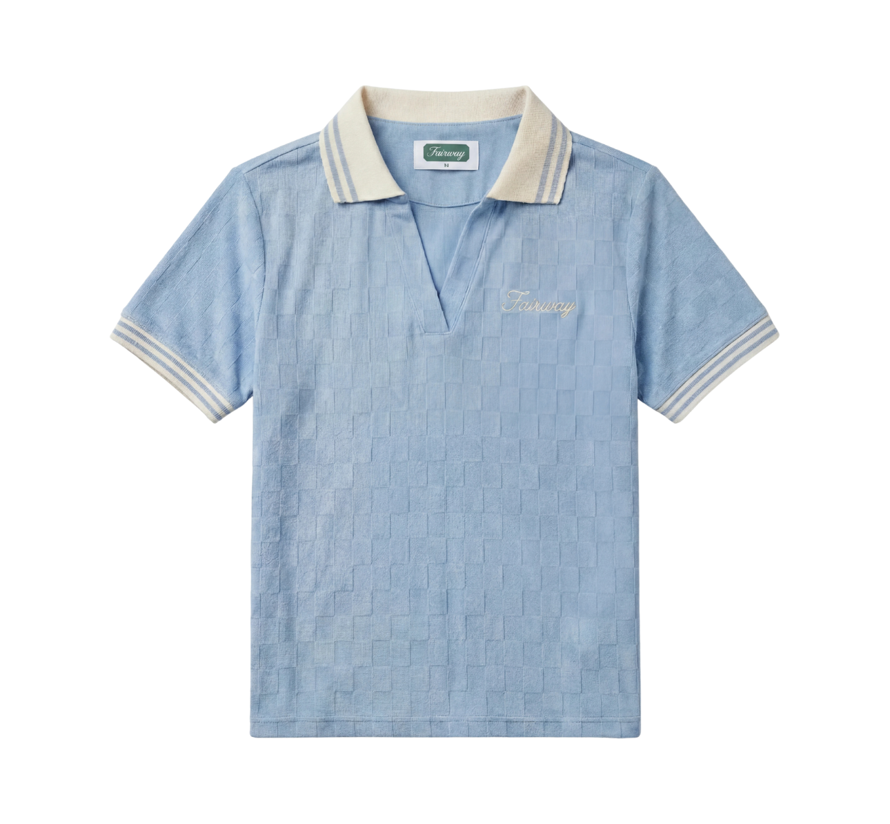 V-Neck Checker Polo (Blue)
