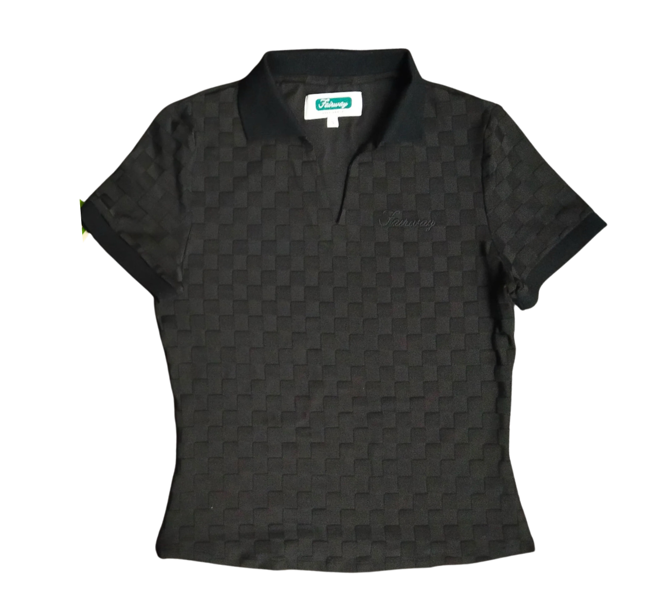 V-Neck Checker Polo (Black)