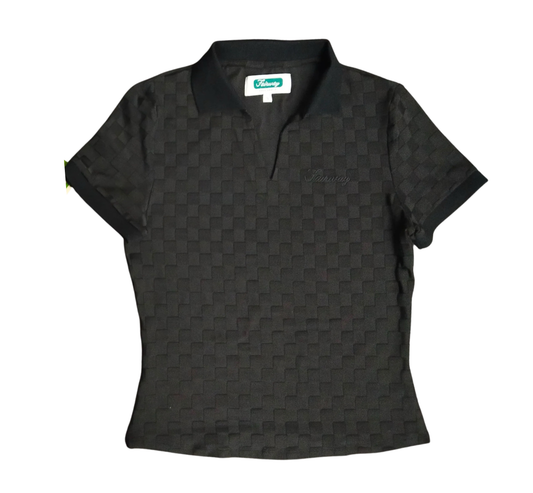 V-Neck Checker Polo (Black)