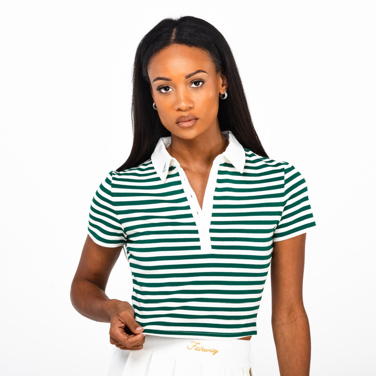Striped Crop Polo Shirt