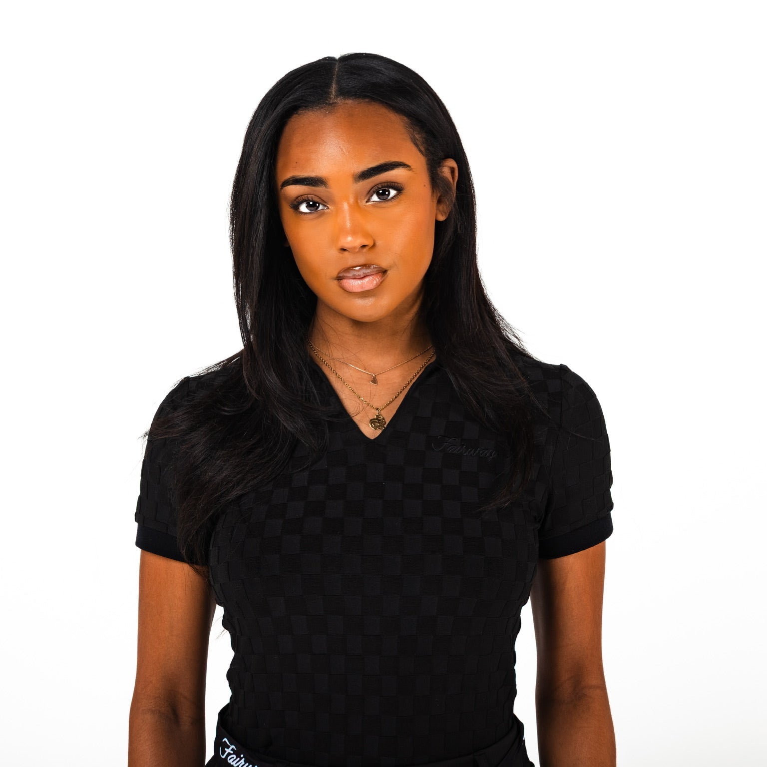 V-Neck Checker Polo (Black)