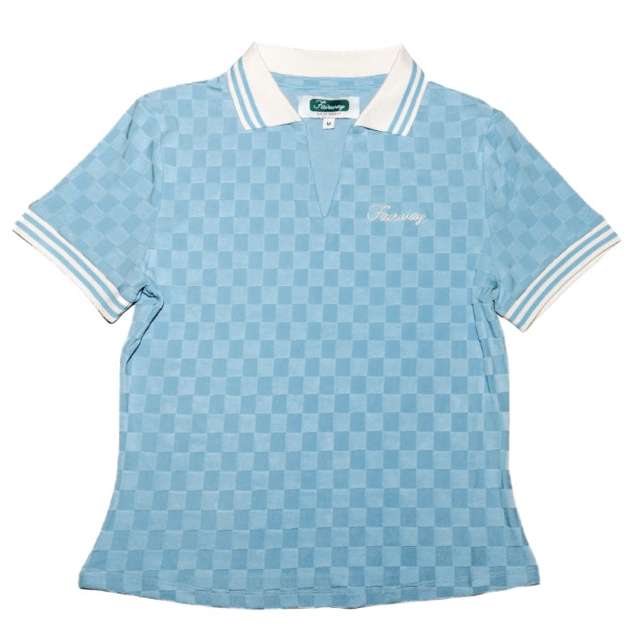 V-Neck Checker Polo (Blue)