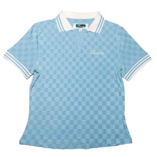 V-Neck Checker Polo (Blue)
